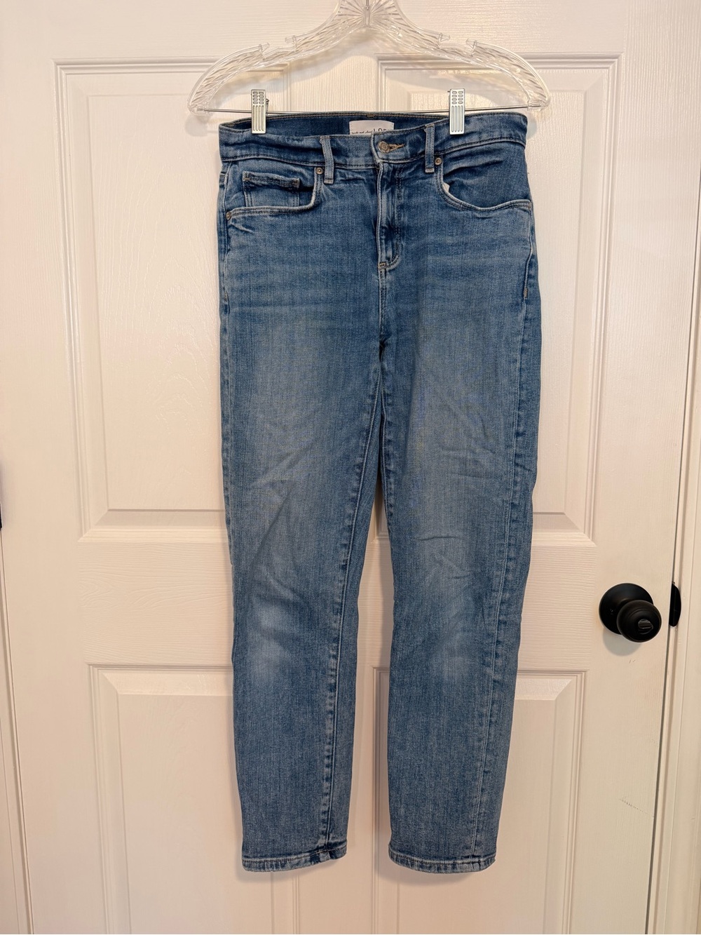 LOFT High-Rise Straight Leg Jeans in Light Blue Wash